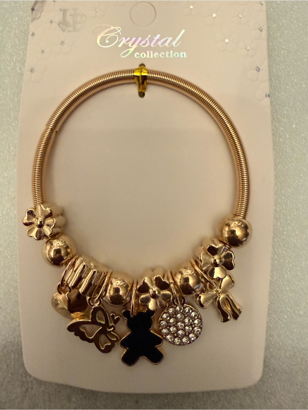 Gold Charm Bracelet with Floral & Teddy Charms